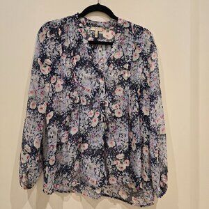 Joie Blue Floral Mesh Blouse XS